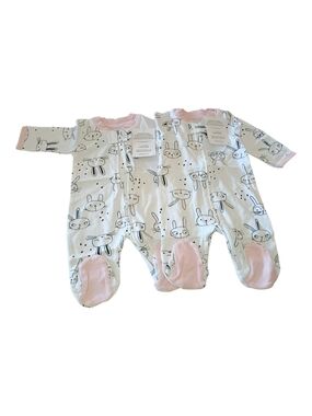 Lamaze White Bunny Print Footed One-Piece with Pink Accents - Pack of 2